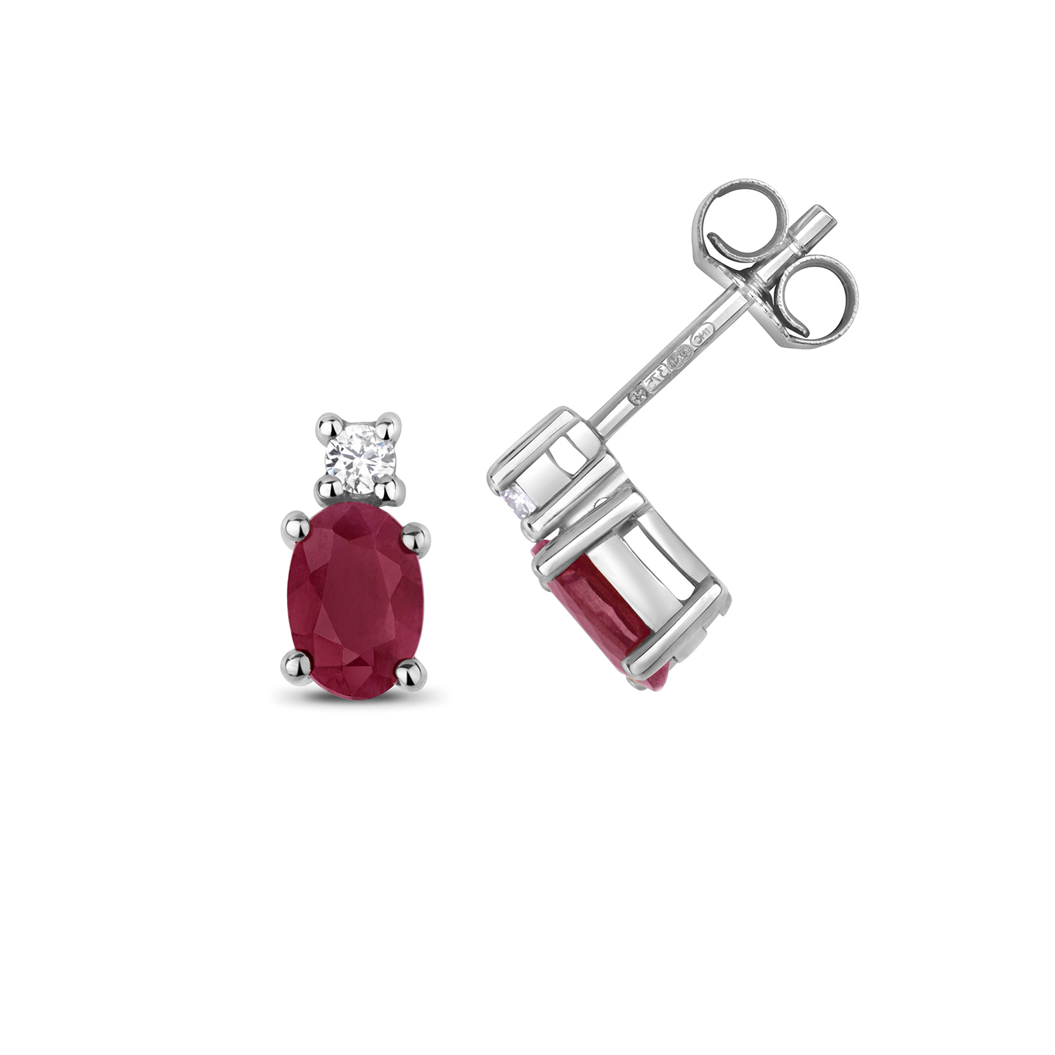 Diamond Stud Earrings 9ct Carat White/Yellow Gold Ladies 0.08 Carat with Ruby