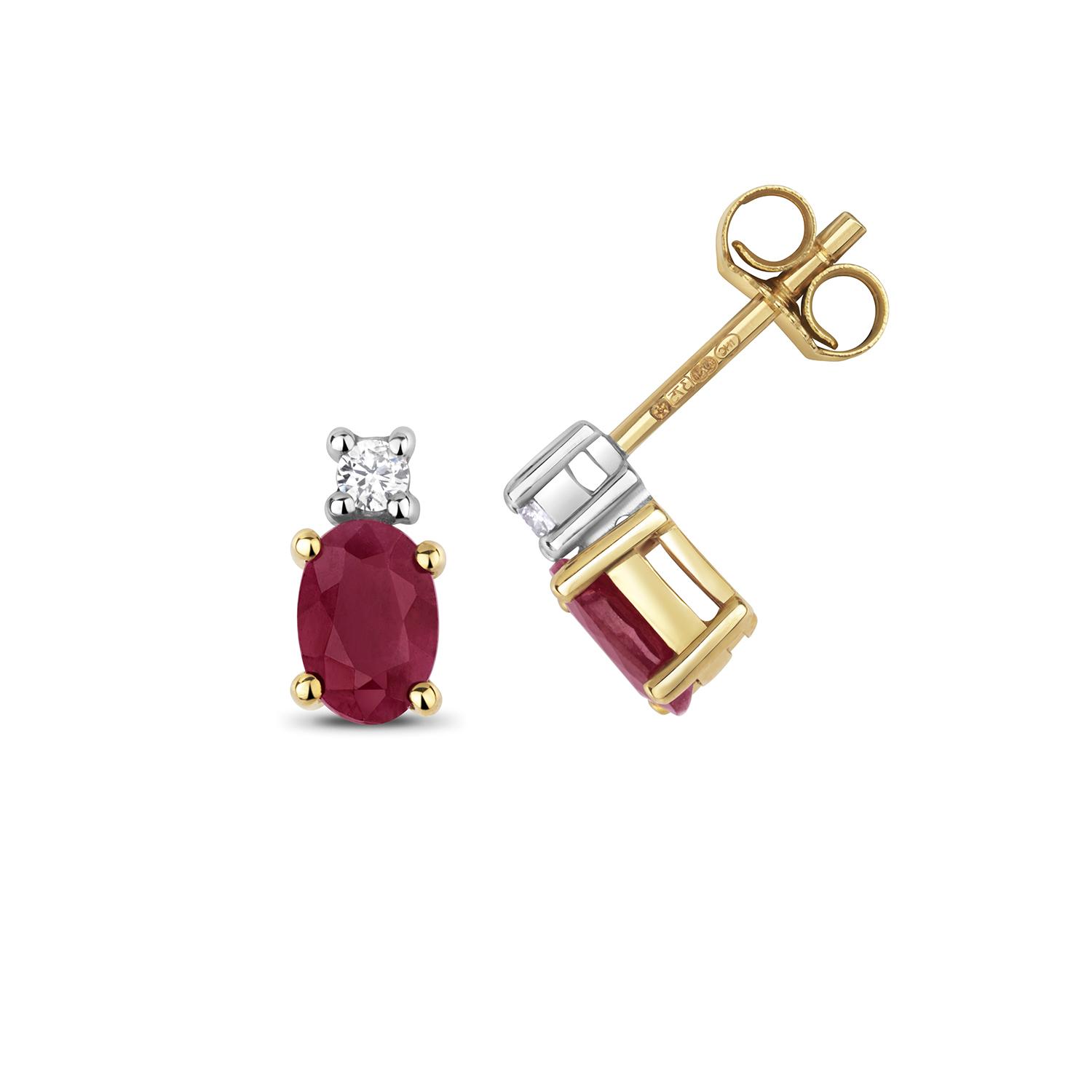 Diamond Stud Earrings 9ct Carat White/Yellow Gold Ladies 0.08 Carat with Ruby - Picture 2 of 3