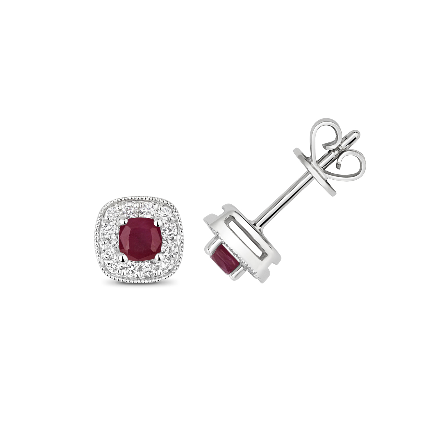 Boucles D'oreilles En Or 9 Carats (375/1000) Avec Diamants Et Rubis - 9mm X 6mm, Neuf Avec étiquettes