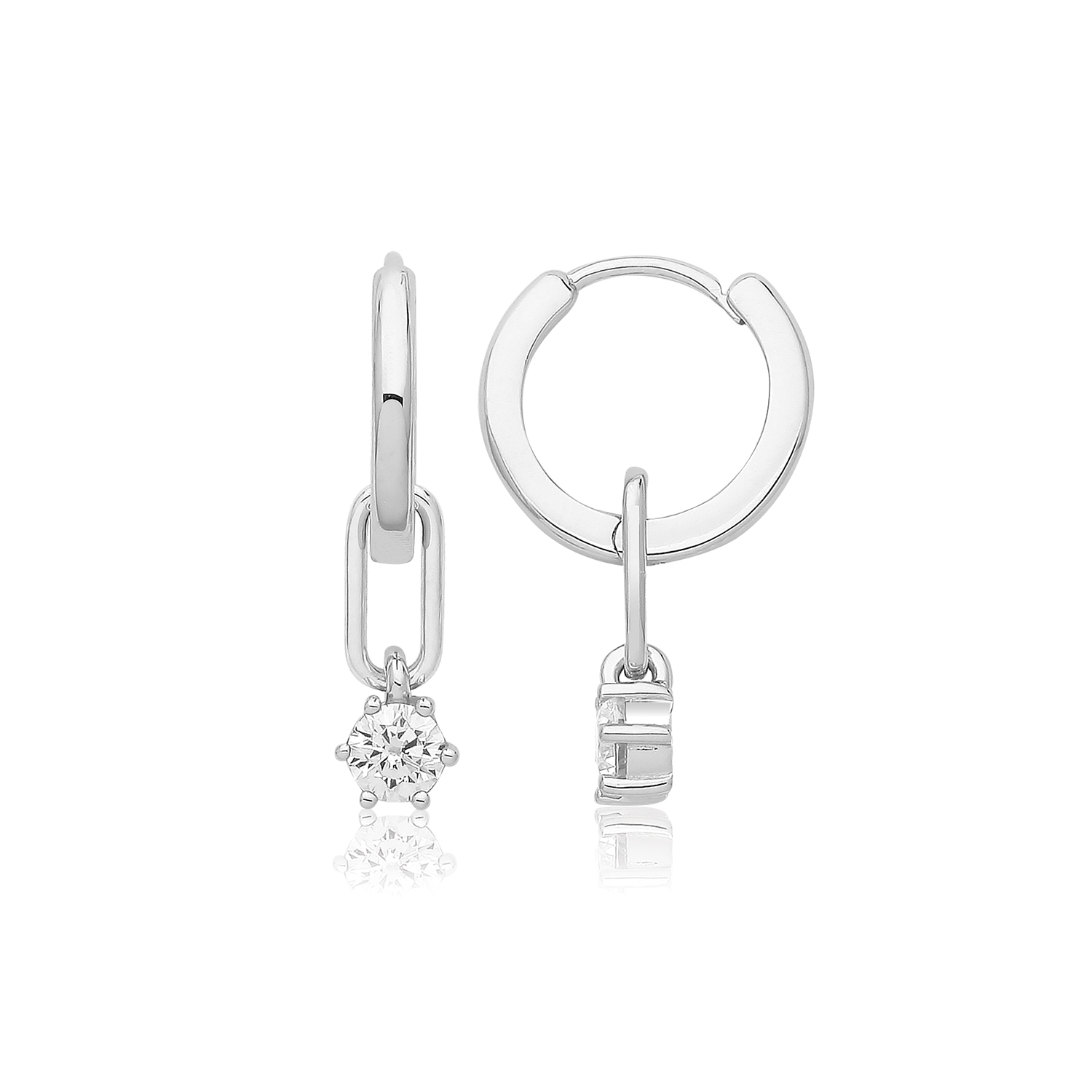 Boucles D'oreilles Femme En Argent 925 Plaqué Rhodium - Avec Oxyde De Zirconium Rouge Ovale - Neuf Avec étiquettes