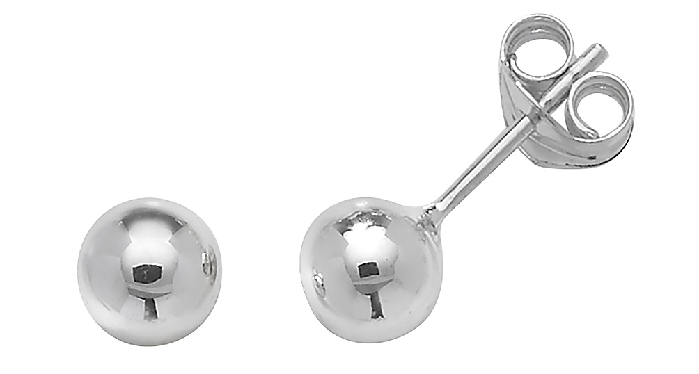 Ball Stud Earrings 9ct Carat White Gold Ladies - 5, 6mm