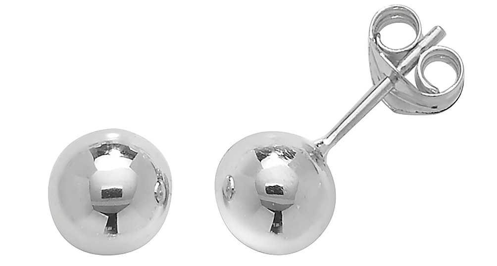 Ball Stud Earrings 9ct Carat White Gold Ladies - 5, 6mm